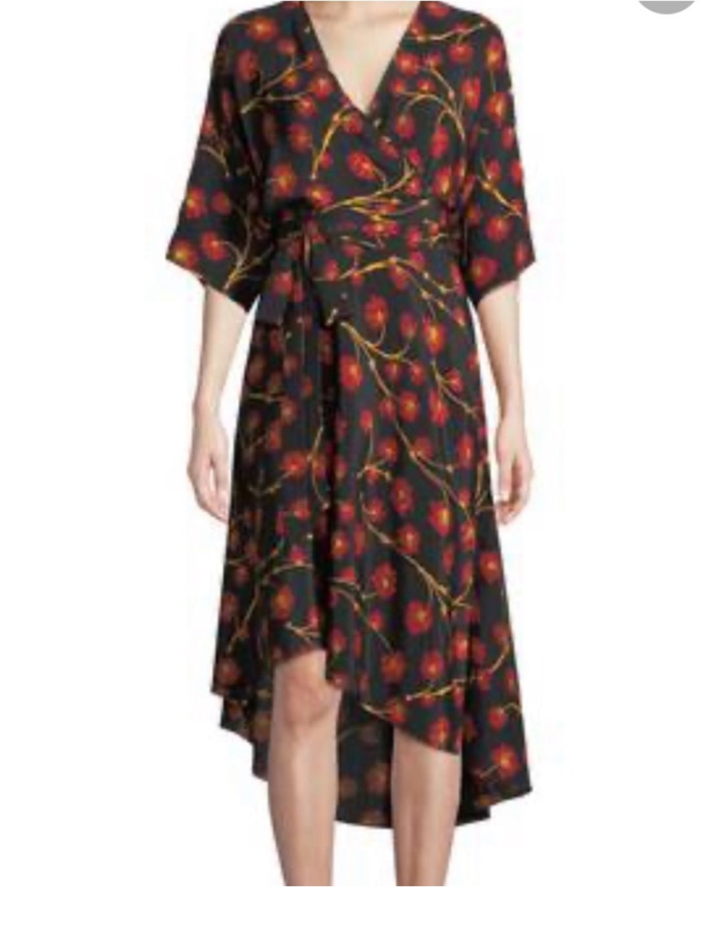 DVF Eloise top wrap silk kimono sleeve midi dress small